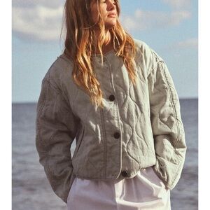 Zara Quilted Bomber Jacket in Light Sage Green